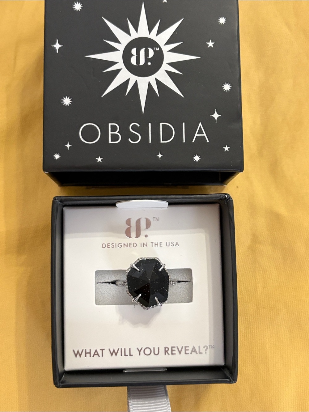 Obsidia Black Crystal Cocktail Ring